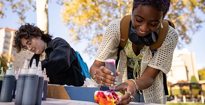 students participating in tie-dye activity 