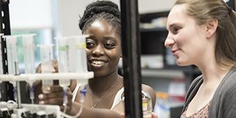 two students working in biosciences department lab