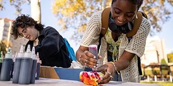 students participating in tie-dye activity