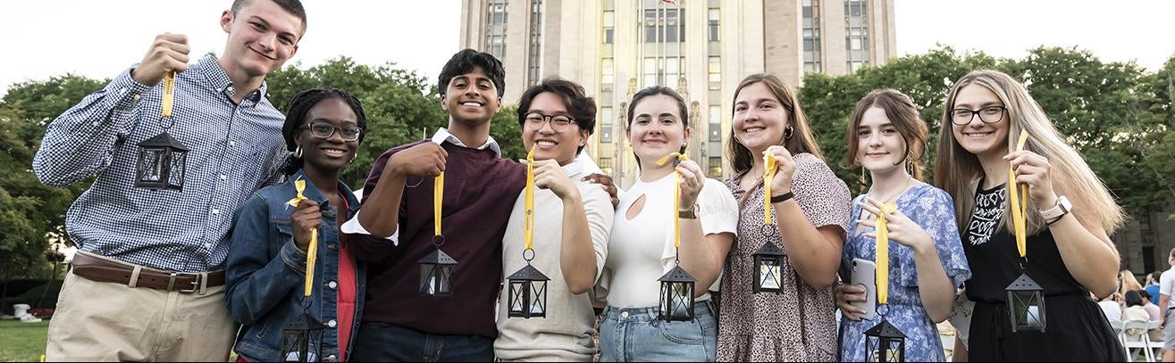 group of students holding their lanterns on Pitt's Lantern Night
